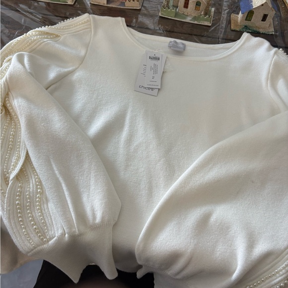 Chico's Sweaters - Chico's Elegant White Sweater with Pearl Accents